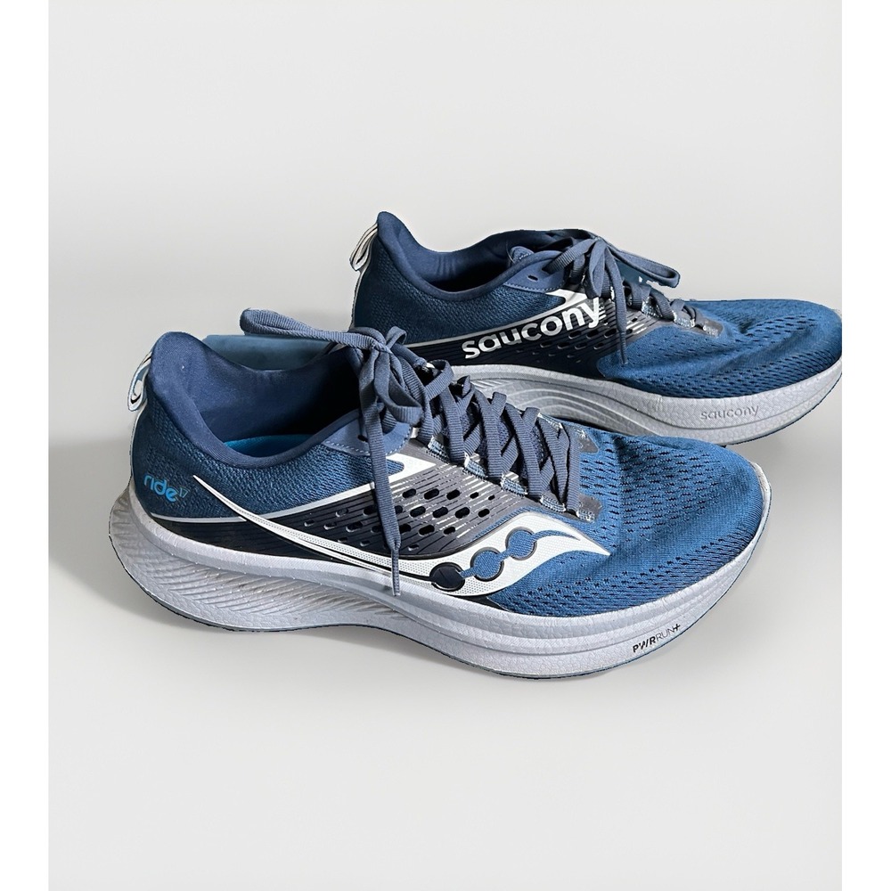 Saucony Ride 17 Running Shoes Mens Sz 10.5 Blue Tide Silver Sneakers S20924-106